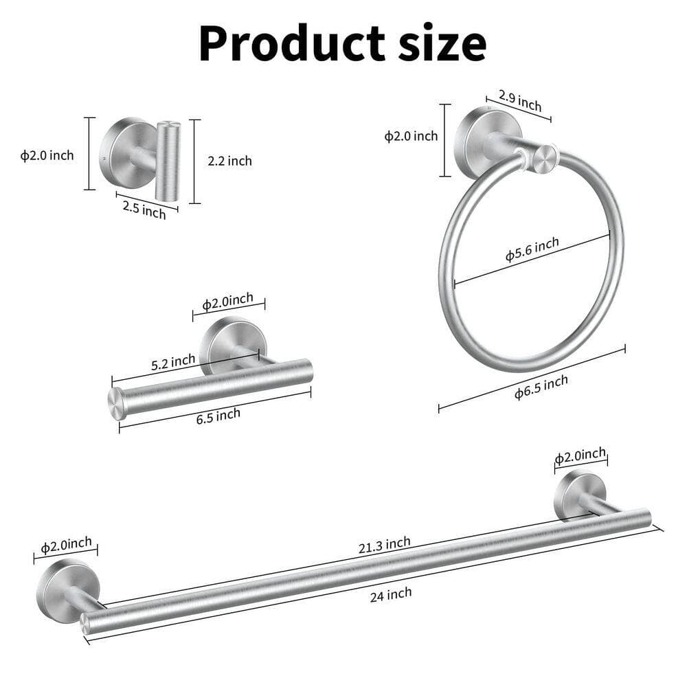Wudkey 8-Piece Brushed Nickel Bathroom Hardware Set with Towel Bar, Towel Ring, Toilet Paper Holder and Robe Hook (2)