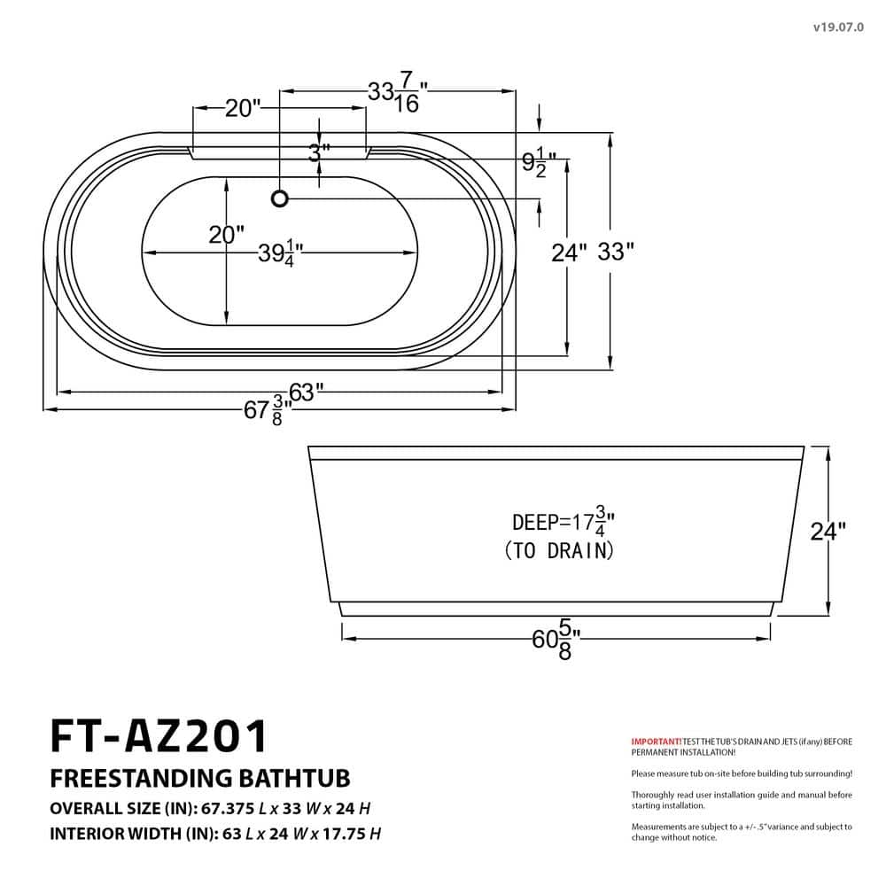 ANZZI Sofi Series 67 in. x 34 in. Acrylic Combination 50 Gal. Capacity Freestanding Bathtub with Center Drain in White (3)