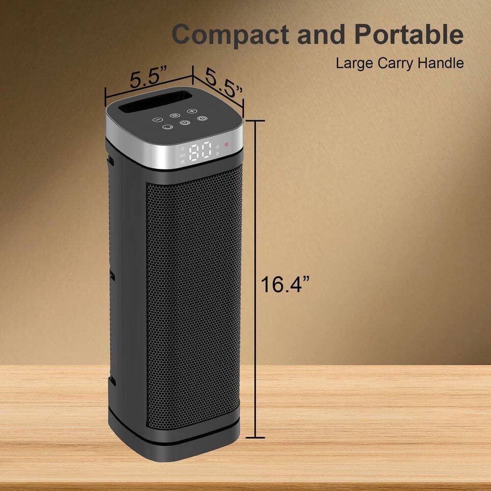 Unbranded 1500-Watt 5.51 in. Black Indoor Electric Space Heater w/Thermostat, Remote 70°Oscillation, 12H Timer, Convection/Radiant (3)