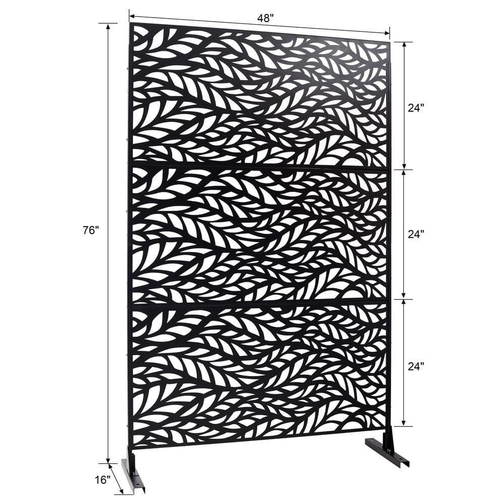 Kahomvis 6.3 ft. x 4 ft. Black Outdoor Steel Decorative Privacy Screen, Indoor Metal Privacy Fence Panel (2)