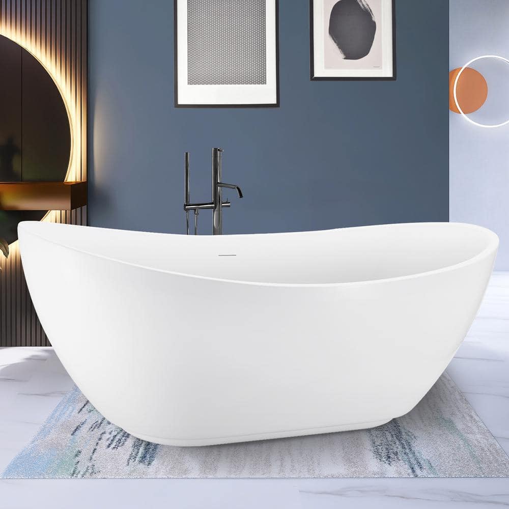 UPIKER Modern Acrylic Double Slipper Freestanding Flatbottom Bathtub Glossy White