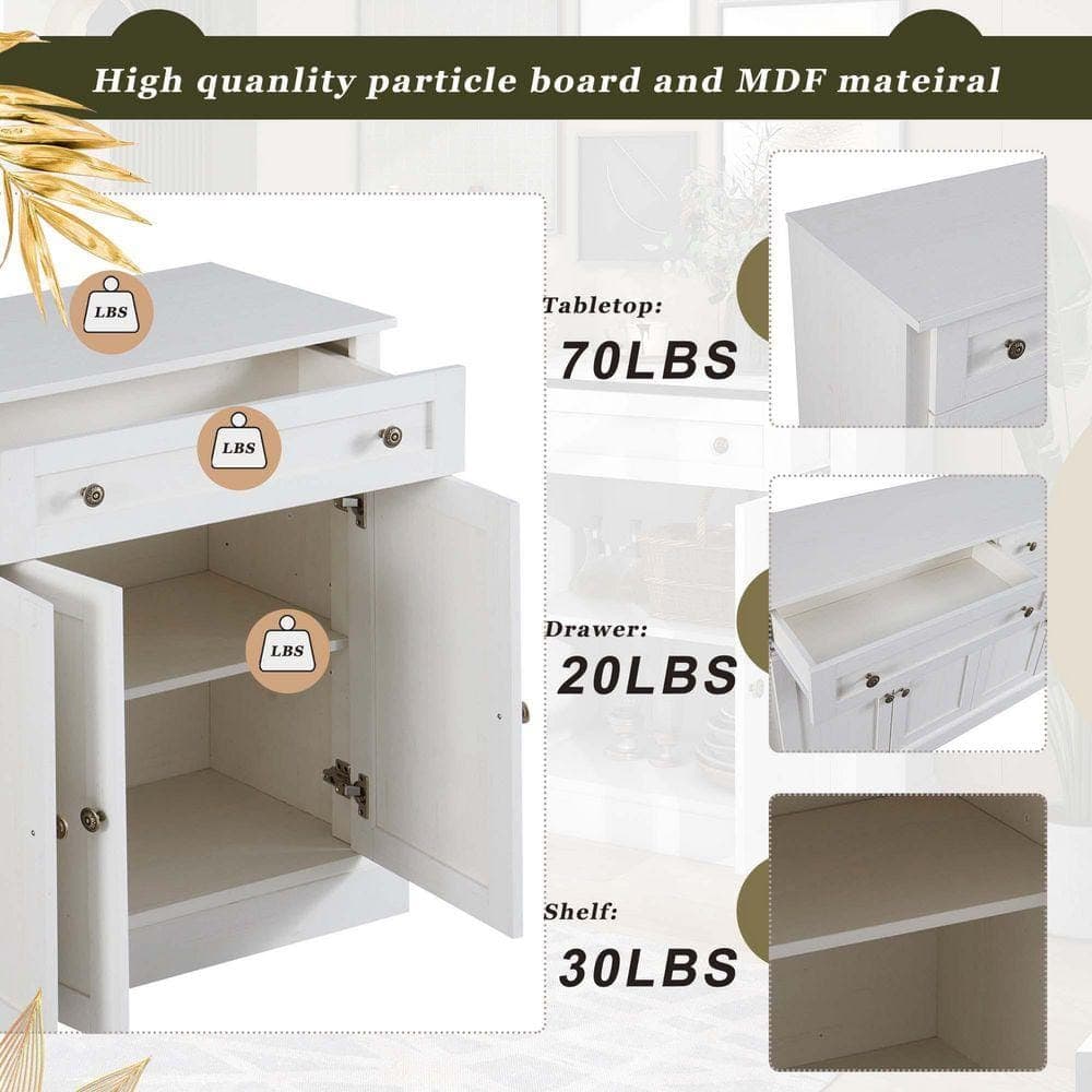 XUJMK 58 in. W x 16 in. D x 34 in. H Antique White Linen Cabinet, Kitchen Sideboard Storage Buffet Cabinet with Drawers, Doors (3)