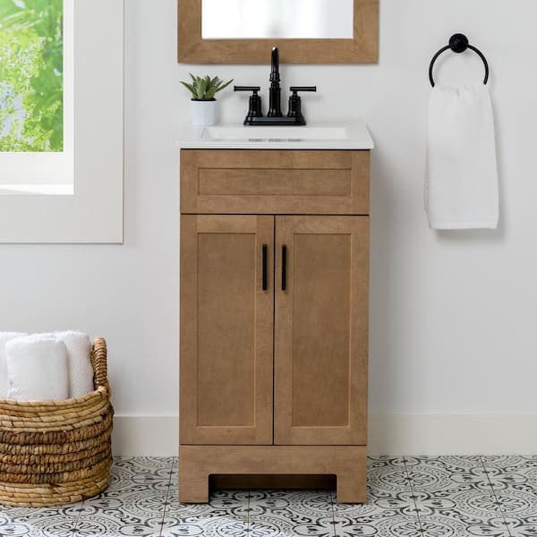 Glacier Bay Lyton 19 in. Single Sink Sand Freestanding Bath Vanity with White Cultured Marble Top (Assembled)