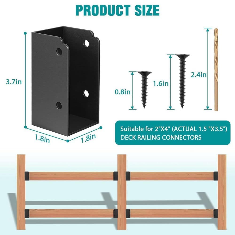 Afoxsos Steel Deck Railing Bracket Connectors with Coated Screws & Drill Bit Durable Outdoor Use 4 Pack (3)