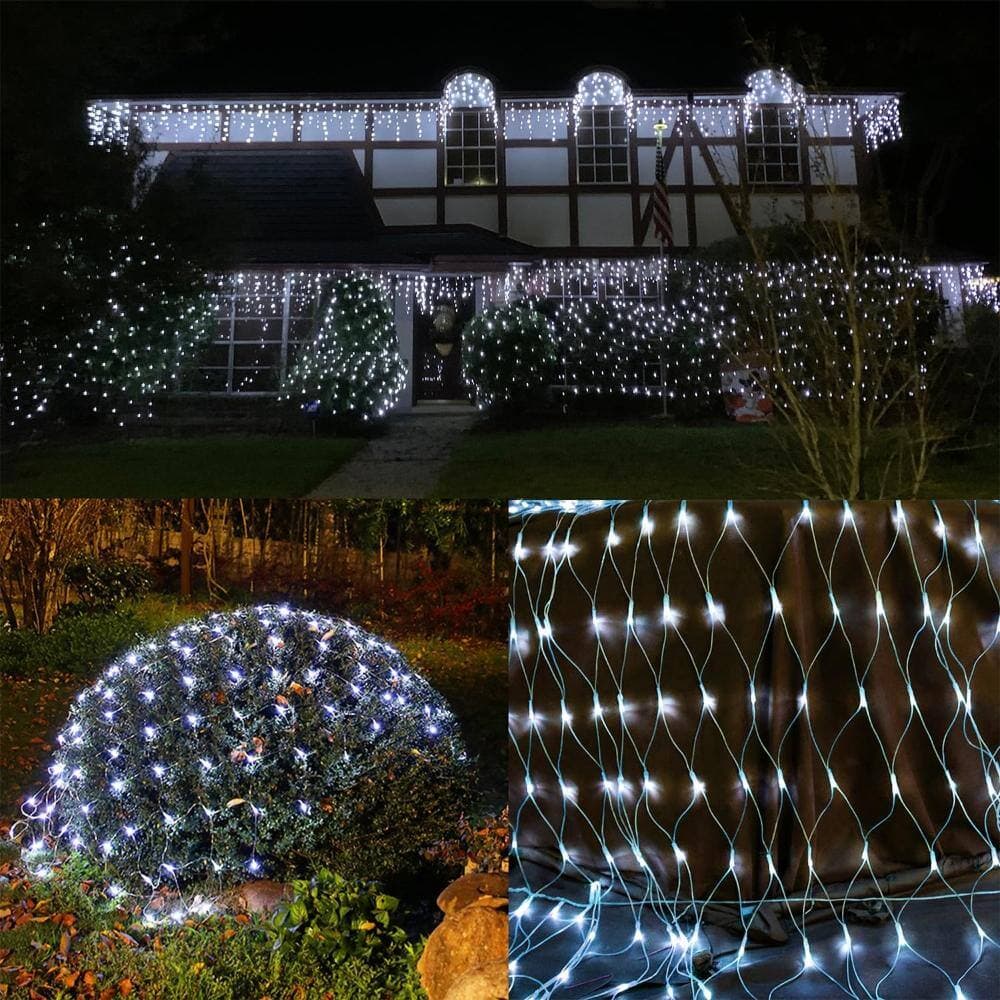 Unbranded Outdoor Christmas Net Lights 12Ft x 5Ft 360 LED Mesh String Light 8 Modes Connectable Waterproof White (2)
