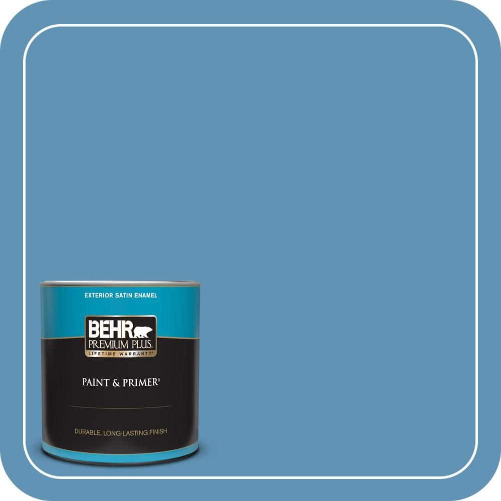 BEHR PREMIUM PLUS 1 qt. #MQ5-56 Empire Blue Satin Enamel Exterior Paint & Primer