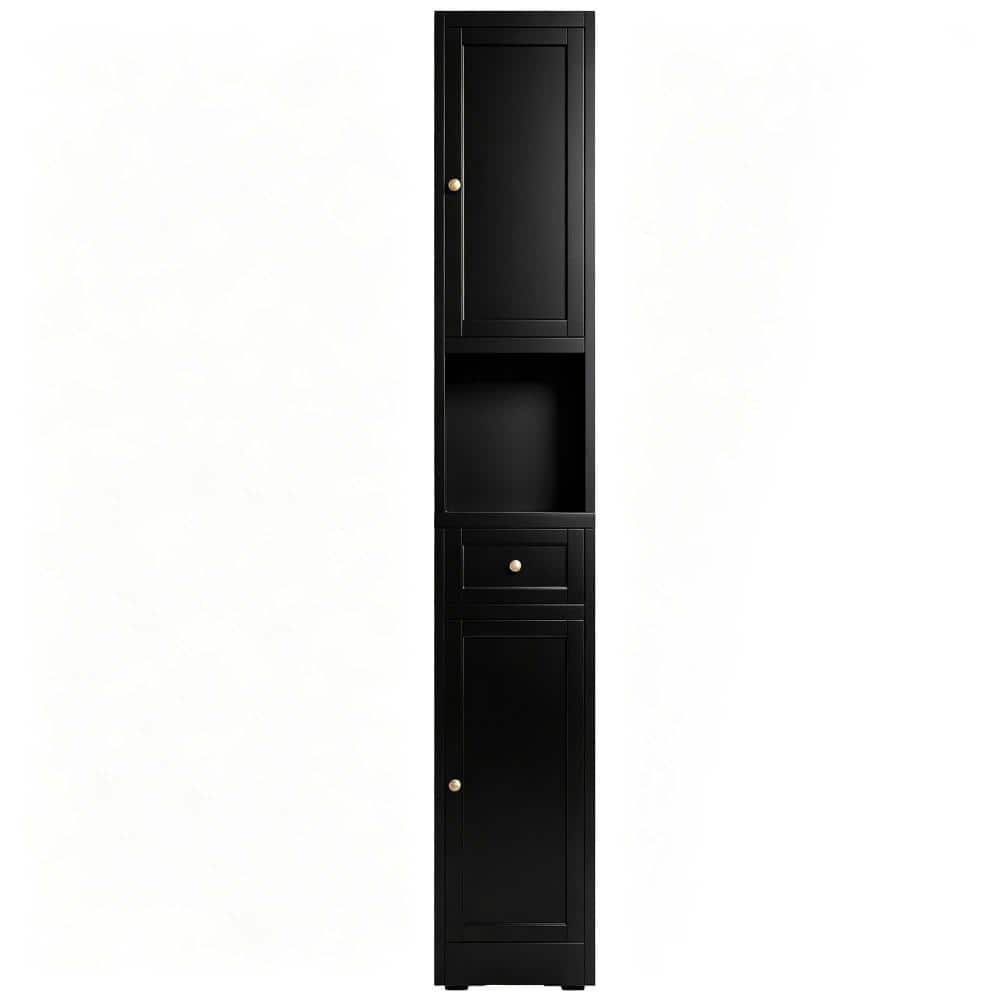 XUJMK 12 in W x 12 in D x 71 in H Linen Cabinet, Metal Bathroom Storage Cabinet with 2 Doors, 5-Tier, Adjustable Shelve, Black