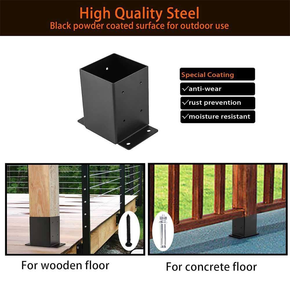 Afoxsos 4 x 4 Post Base 3.6 x 3.6 Inner Size Heavy Thick Steel Black Powder Coated for Deck Porch Fence Support 8 Pieces (3)
