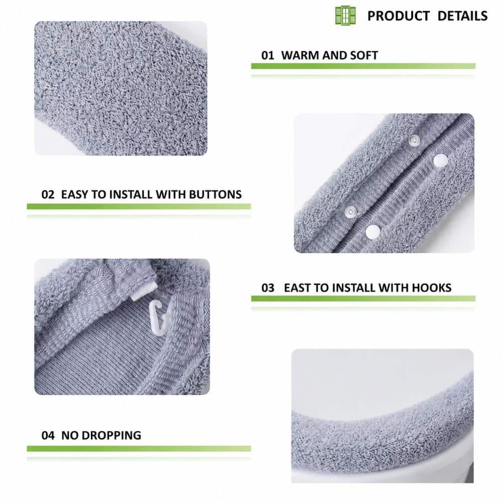 Unbranded 2-Pack Plush Acrylic Washable Stretch Snap-Closure Toilet Seat Cover Pads in Light Gray Neutral (2)