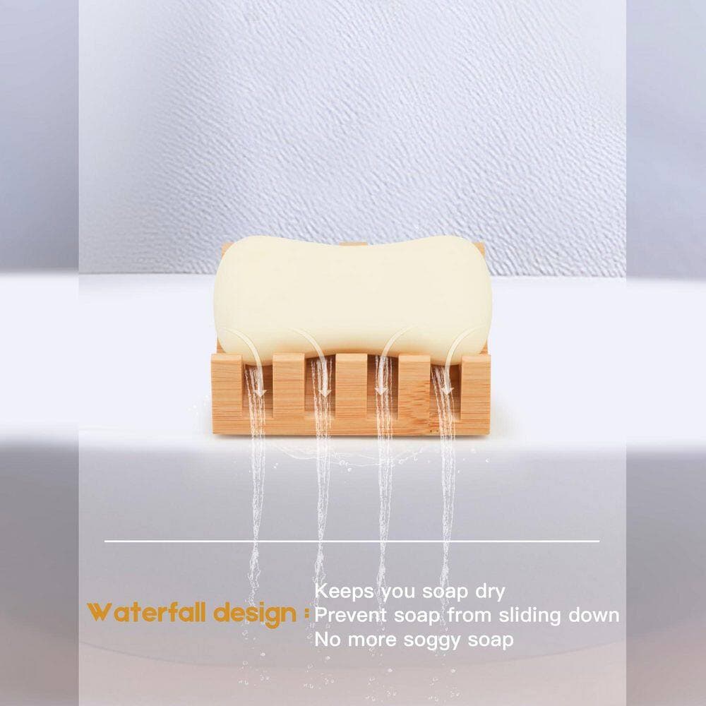 Unbranded 2 Pack Bamboo Self Draining Soap Dish Countertop Bar Soap Holder Tray for Shower Bathroom Kitchens (2)