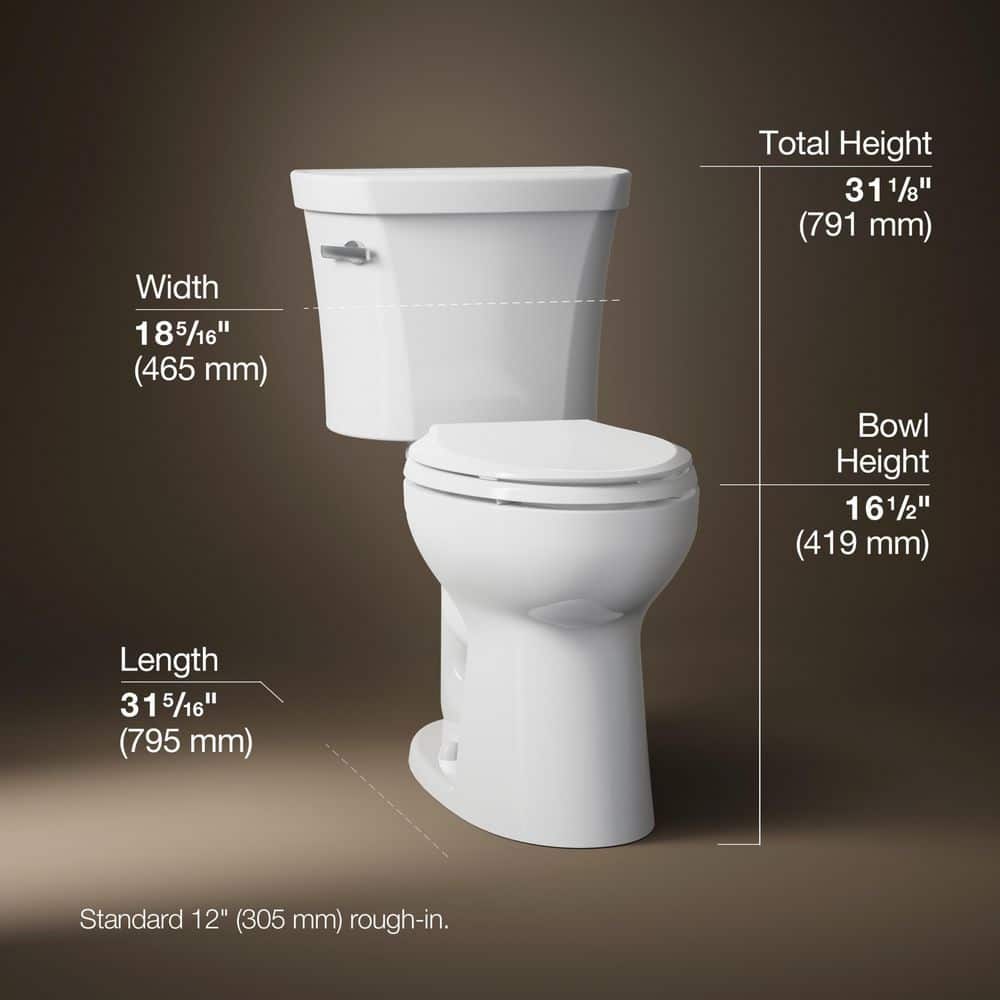 KOHLER Highline Two-Piece 1.28 GPF Flapper/Piston Elongated Toilet in White (Seat Not Included) (2)