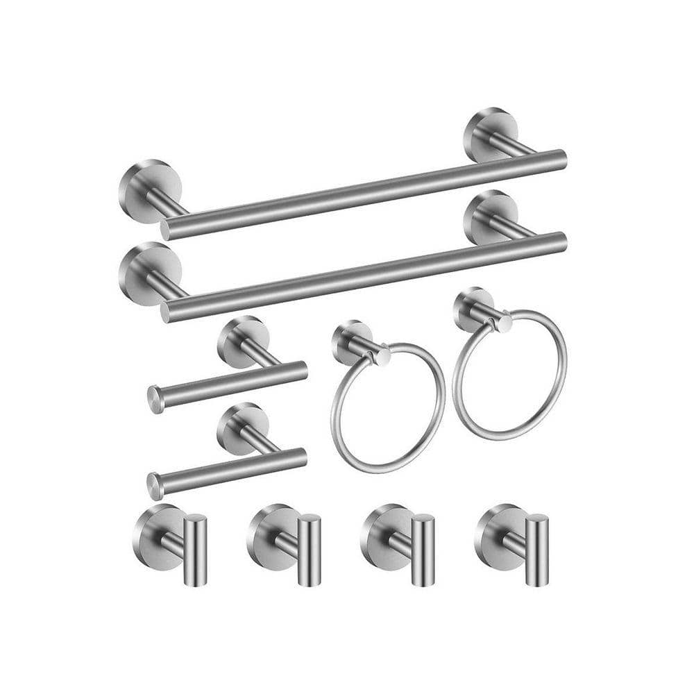 Lynzavix 10-Piece Bathroom Hardware Set with Towel Bars Hooks Rings Toilet Paper Holders in Stainless Steel Finish (1)