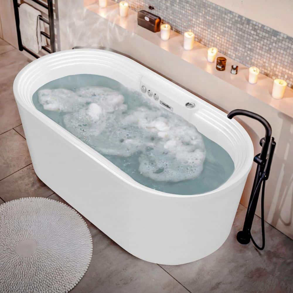 ANZZI Sofi Series 67 in. x 34 in. Acrylic Combination 50 Gal. Capacity Freestanding Bathtub with Center Drain in White (1)