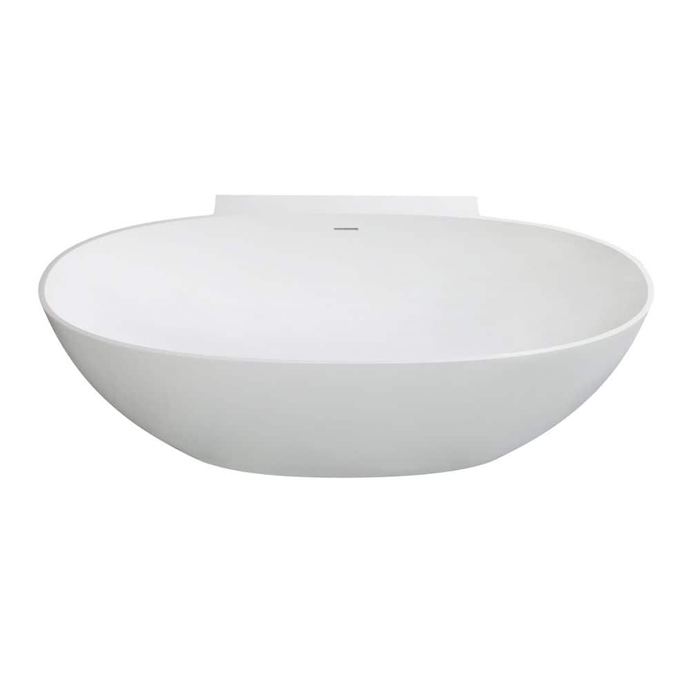 Kingston Brass Arcticstone 71.4 in. x 34.6 in. Solid Surface White Stone Oval Flatbottom Soaking Bathtub with Drain in Matte White (1)