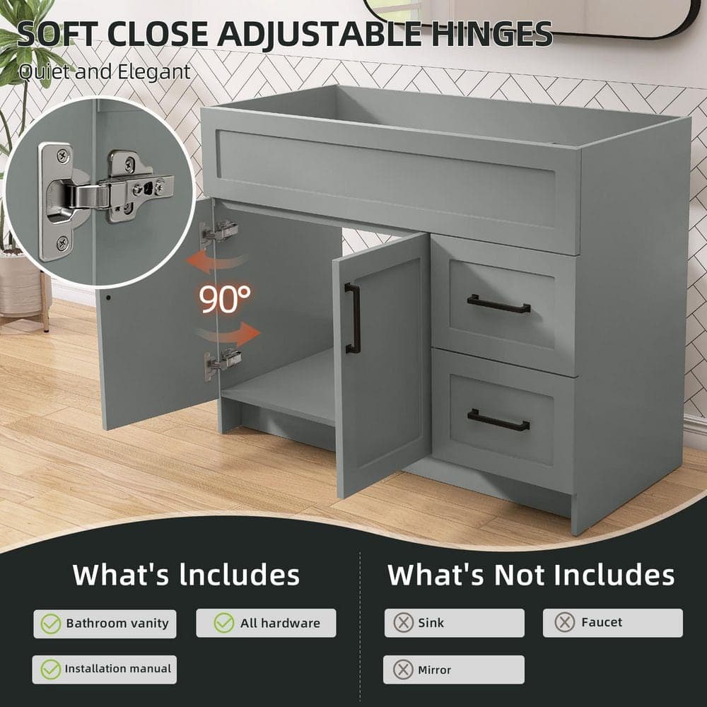 Zeafive Mox 42 in. W x 21.5 in. D x 33.5 in. H Bath Vanity Cabinet without Top Bathroom Storage Base in Sky Gray Unassembled (3)