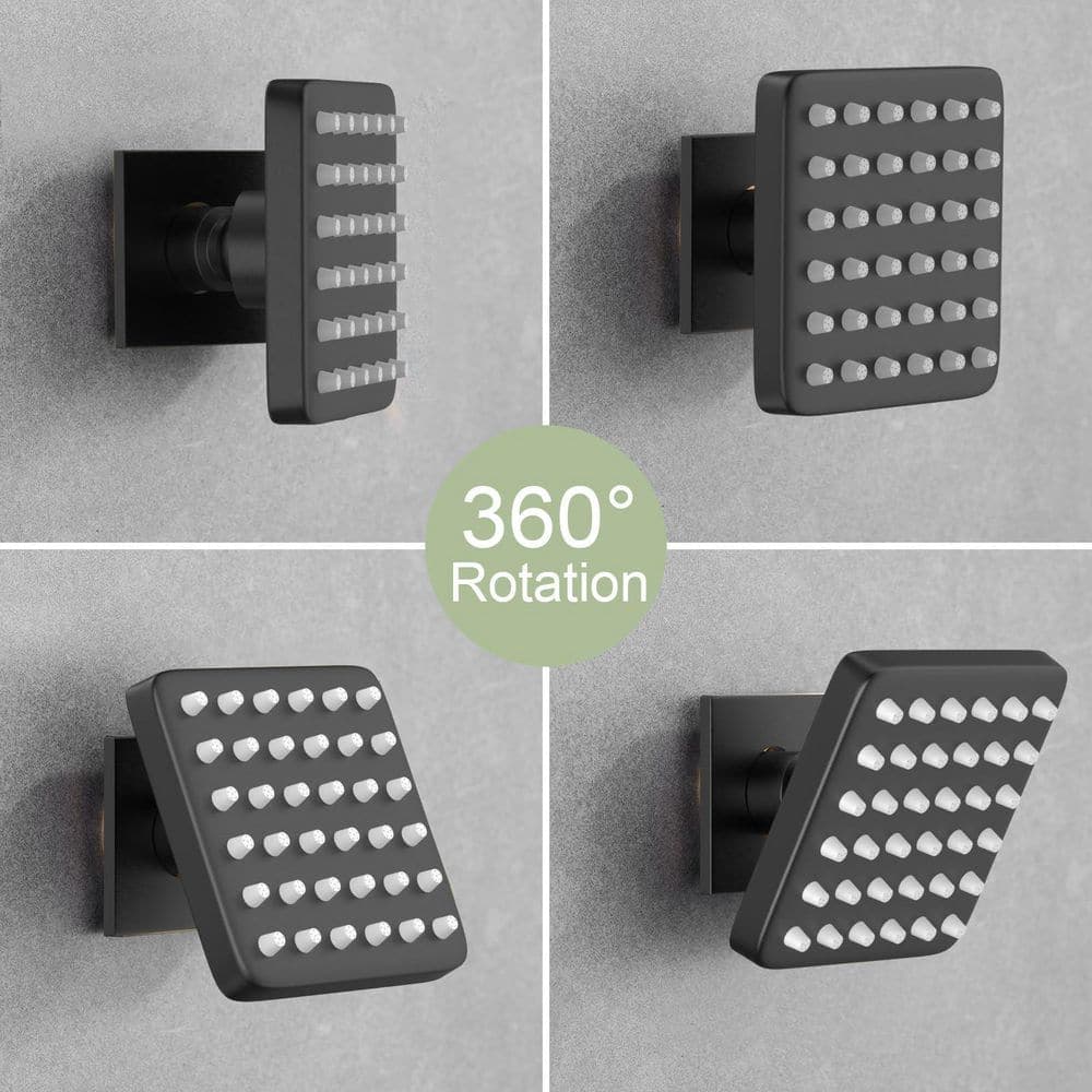Helhom 4-Pack 3 in. Square Brass Shower Body Spray Jets in Matte Black, Wall Mount Spa Massage Nozzles, 1/2 in. NPT Thread (3)