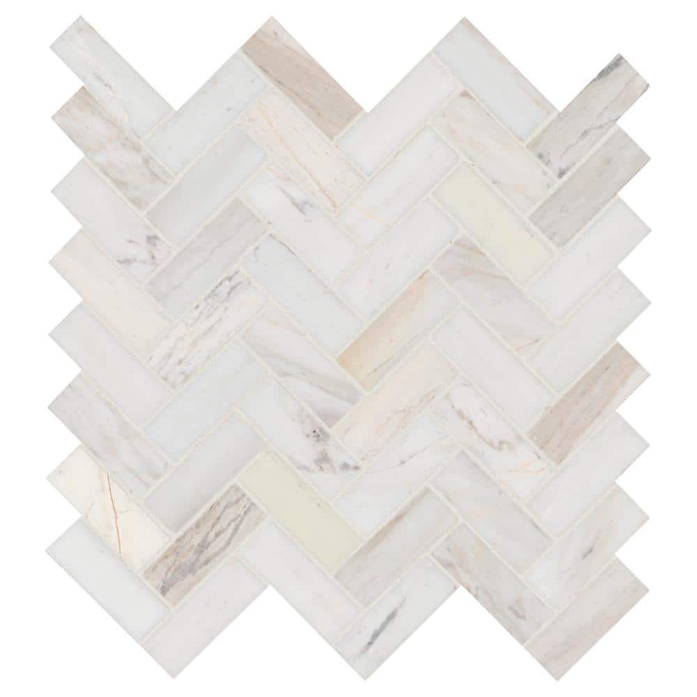 MSI Angora Herringbone 12 in. x 14 in. x 0.38 in. Polished Marble Mesh-Mounted Mosaic Tile (1 sq.ft./Each) (2)