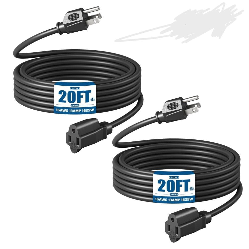 DEWENWILS 20 FT, 3 Prong Waterproof Extension Cord for Indoor Outdoor Appliances, 16/3 SJTW, Black, ETL Listed, 1 Pack (1)