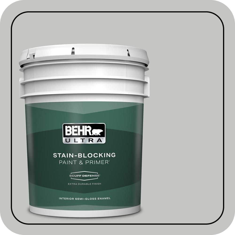 BEHR ULTRA 5 gal. #N520-2 Silver Bullet Extra Durable Semi-Gloss Enamel Interior Paint & Primer