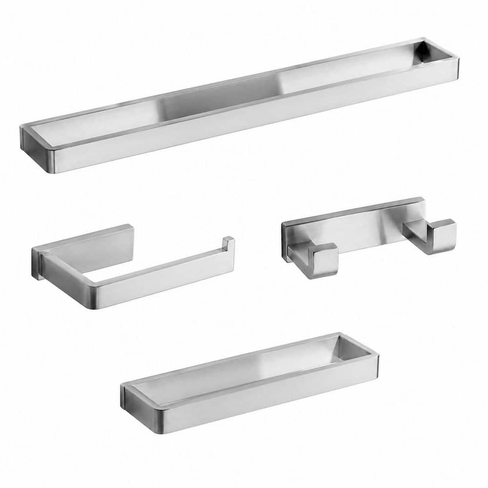 Anqtovp 4-Piece Bathroom Hardware Set with Towel Bar, Towel Holder, Towel Rack in Brushed Nickel Stainless Steel (1)