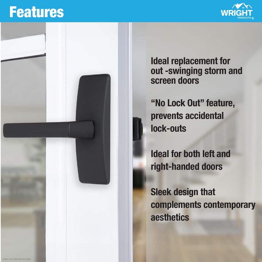 Wright Products Lena Surface Lever Mount Latch for Screen and Storm Doors, Matte Black (3)