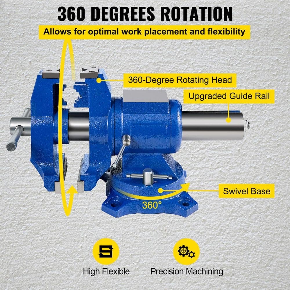 SKYSHALO 5 in. Heavy Duty Bench Vise, Pipe Vise, 30Kn Clamping Force, 360° Rotating Head for Home and Industrial Clamping Tasks (3)
