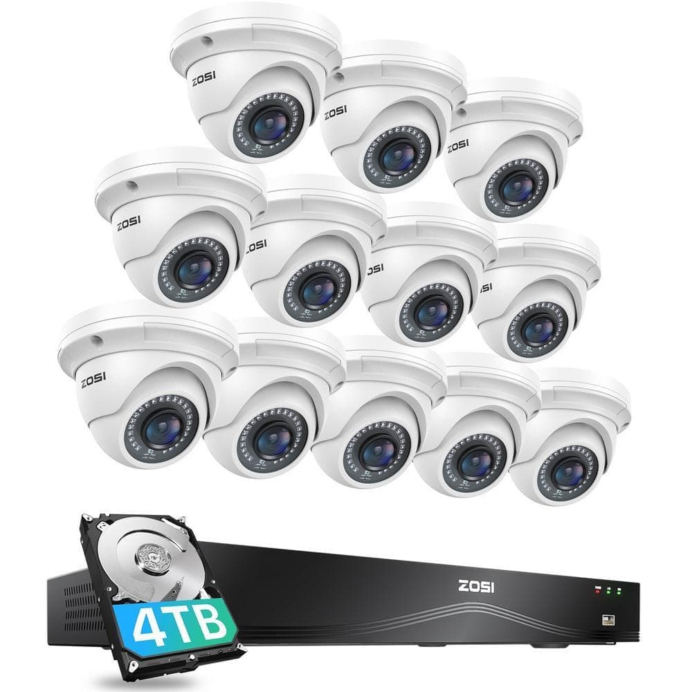 ZOSI 4K 16-Channel POE NVR Home Security Camera System with 4TB HDD and 12 Wired 5MP Outdoor Dome Cameras, Dual-Disk Backup (1)