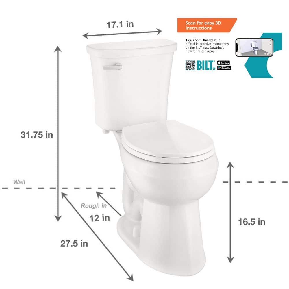 Glacier Bay Power Flush 12 inch Rough In Two-Piece 1.28 GPF Single Flush Round Toilet in White Seat Included (3)