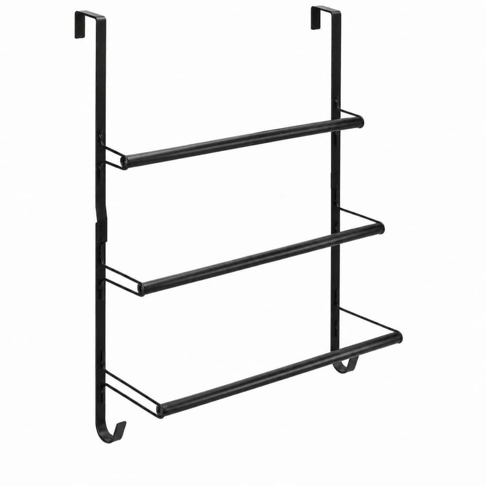 Anqtovp 3-Tier Towel Rack in Black Over the Door Towel Holder with Hooks for Bathroom Storage and Organization