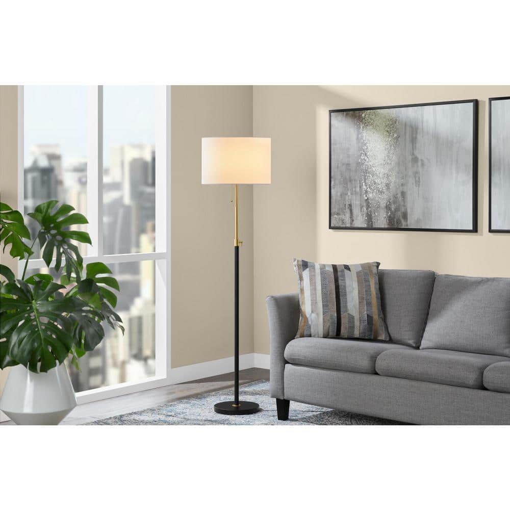 Hampton Bay Alderston 65 in. Matte Black and Antique Brass Adjustable Standard Floor Lamp (2)