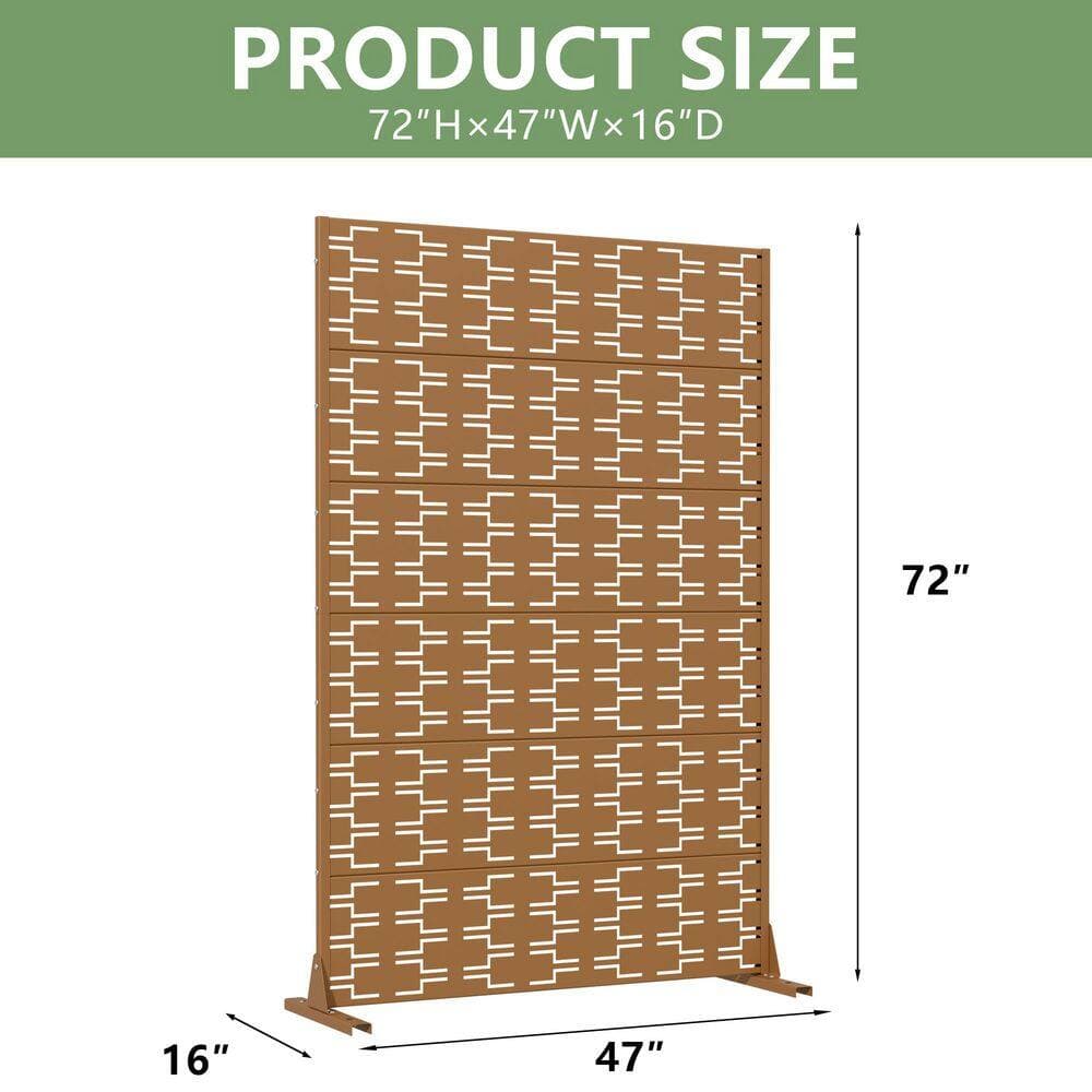 Dovelina 16 in. L x 72 in. H x 47 in. W Galvanized Metal Wall Sculptures Outdoor Privacy Screens Garden Fence in Brown (3)