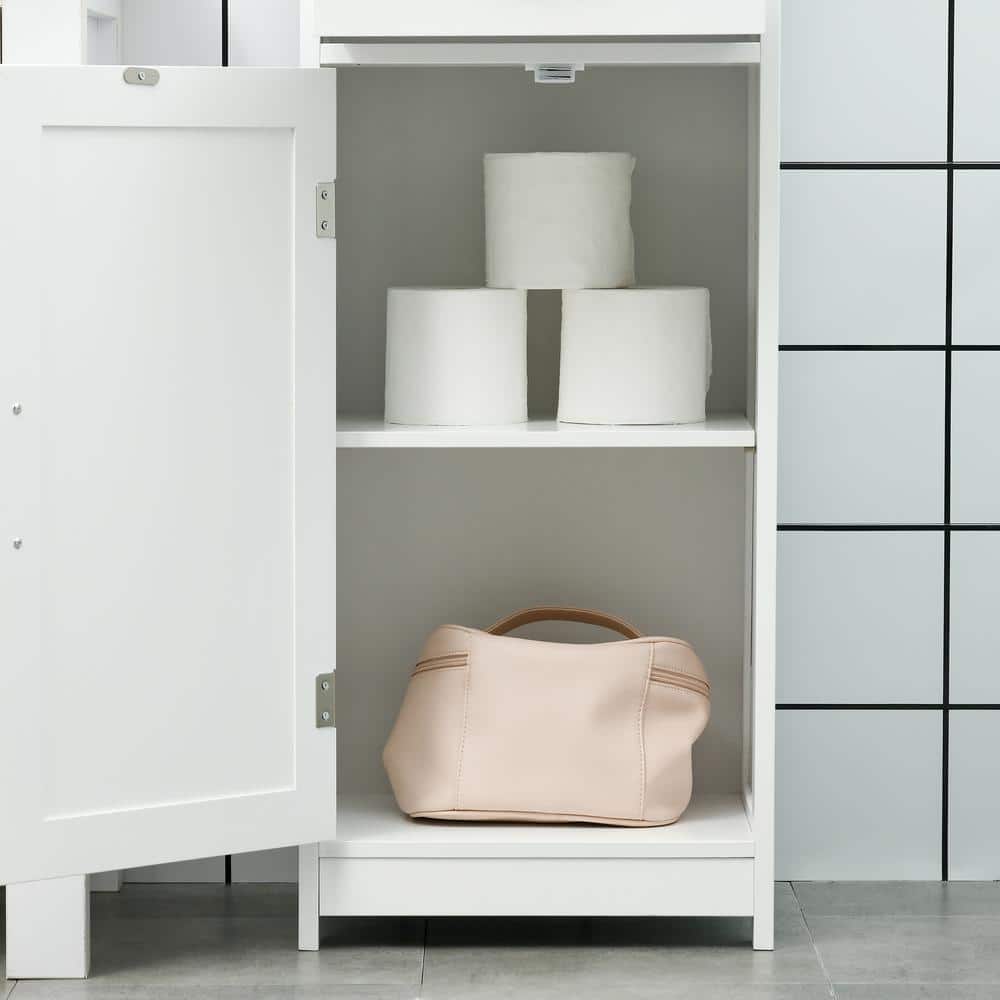 kleankin 15.75 in. W x 64.5 in. H x 11.75 in. D Wood Rectangular Bathroom Storage Cabinet, Linen Tower with Open Shelf in White (3)