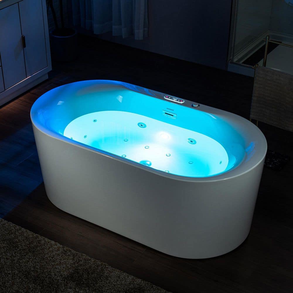 WOODBRIDGE Acrylic Flatbottom Freestanding Whirlpool and Air with Inline Heater Bathtub,Drain and Overflow Included White (4)