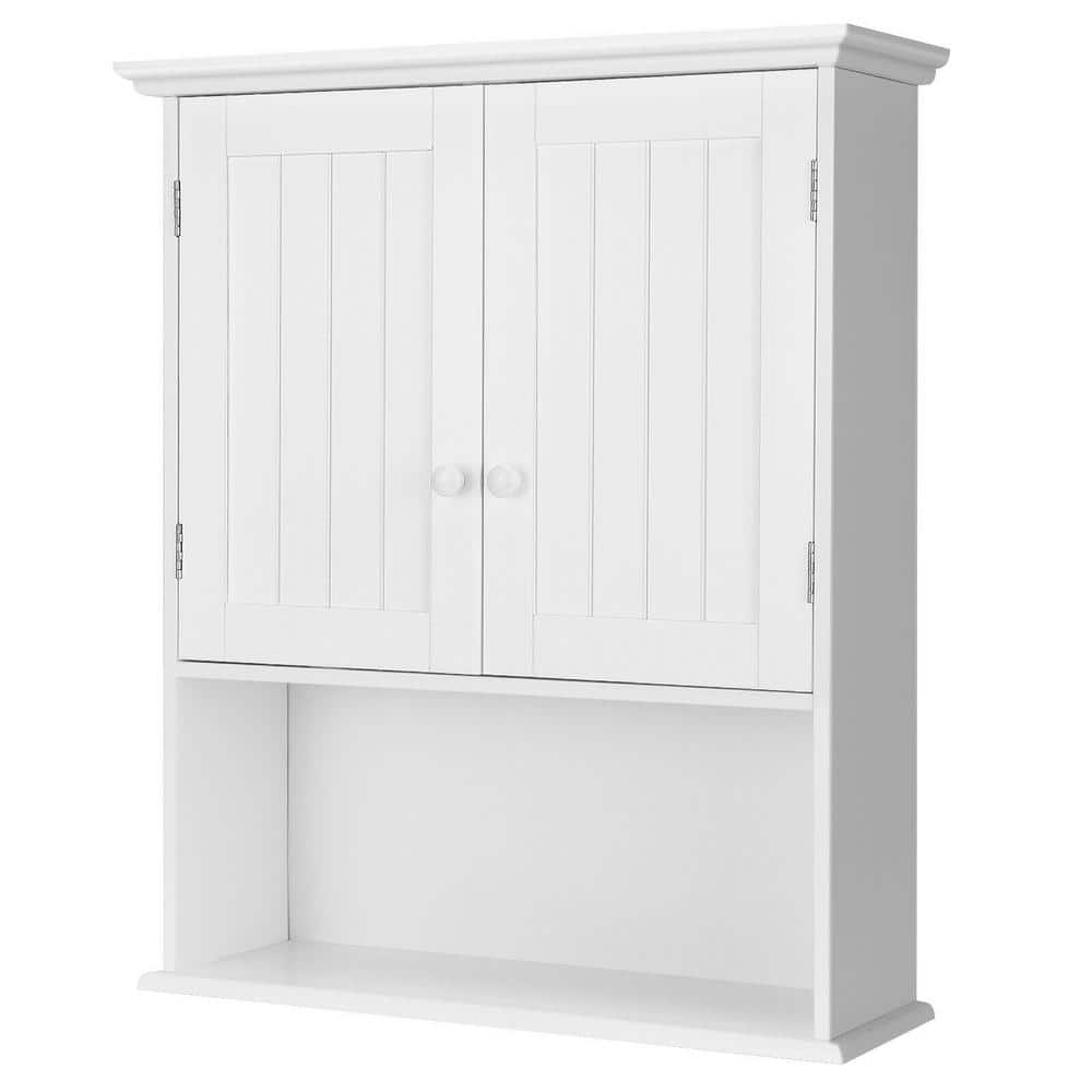FORCLOVER 23.5 in. W x 8 in. D x 28 in. H Wall Mounted 2-Door Bathroom Storage Wall Cabinet in White