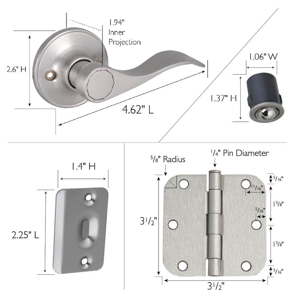 Design House French Door Hardware Kit, Springdale Dummy Door Lever, Drive-In Ball Catch 2-Pack, and 6-Pack Hinges in Satin Nickel (3)