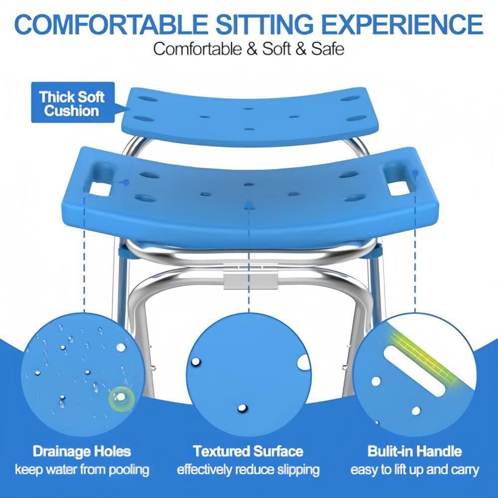 Numhew 17.5 in. Stainless Steel Folding Shower Chair with Pad for Inside Shower, Safety Anti-Slip Bath Chair for Seniors, Blue (3)