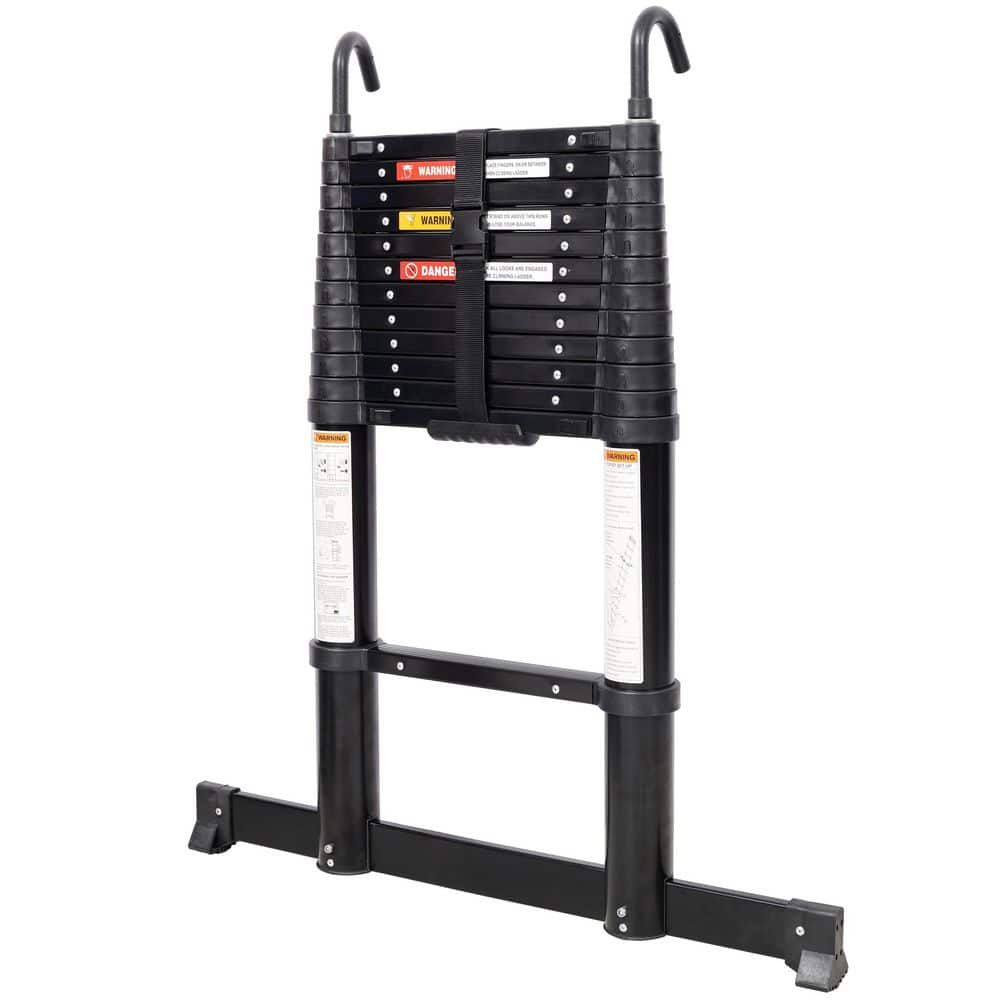 maocao hoom 12.5 ft. Aluminum Extension Telescopic Ladder with 330 lb. Load Capacity, Hook, Slow Safety Function, Stabilizer