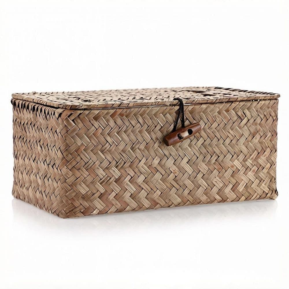 Wudkey 10 in. Rectangle Tissue Box Cover, Seagrass Tissue Box Holder for Bathroom Home Office Table in Coffee