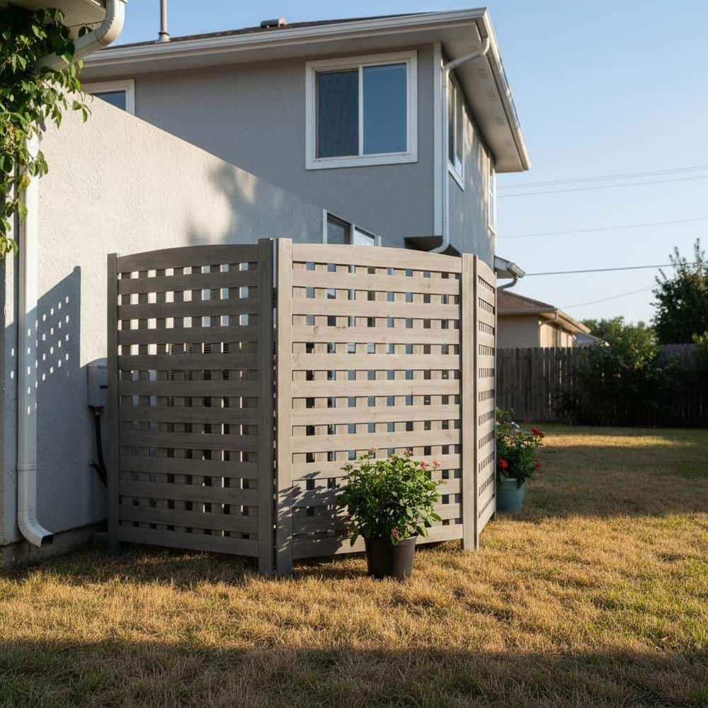 Unbranded Gray Wood Privacy Fence Screen for Garden Fence, Air Conditioner Fence 3-Panels, Outdoor Trash Can Pool Equipment Panels (3)