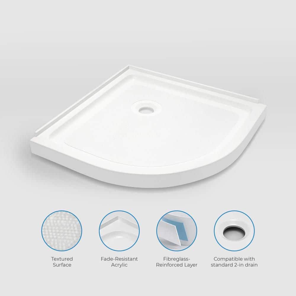 OVE Decors Breeze 36 in. L x 36 in. W Corner Round Acrylic Shower Pan Base with Corner Drain in White (3)