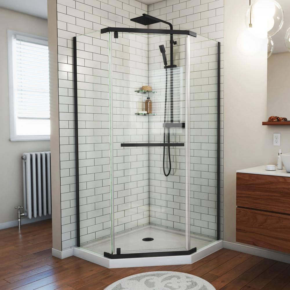DreamLine Prism 38.12 in. W 72 in. H Neo Angle Pivot Semi Frameless Corner Shower Enclosure Black with Glass