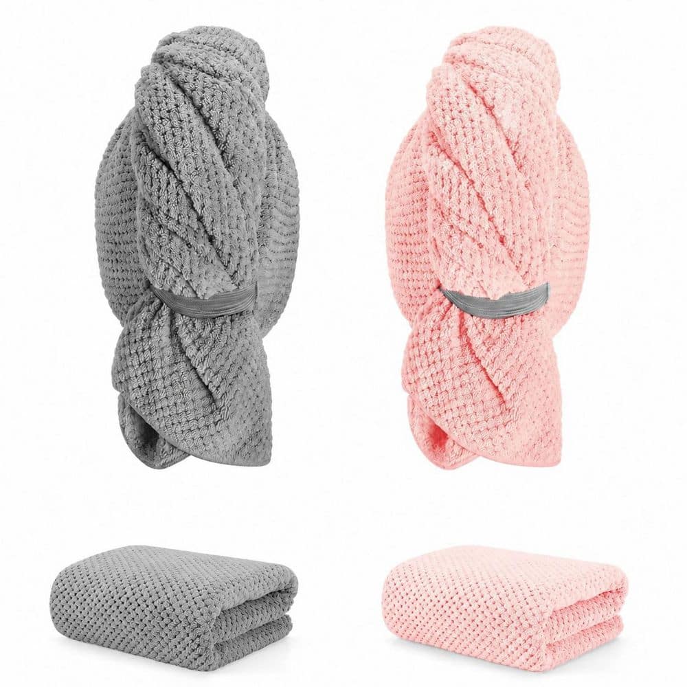 LAIFUCAM Gray Hair Towel Wrap Bath Accessory Type 2 Pack Microfiber Super Absorbent Fast Drying for Long Curly Hair (1)