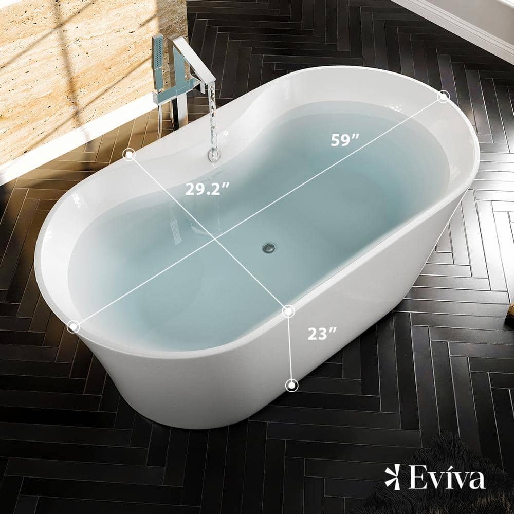 Eviva Emely 60 in. Acrylic Flatbottom Freestanding Bathtub in White (3)