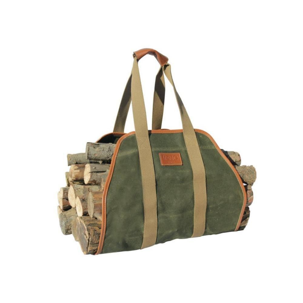 Angel Sar Green Waxed Canvas Firewood Carrier Bag, Firewood Holder for Fireplace, Efficient Firewood Hauling (3)