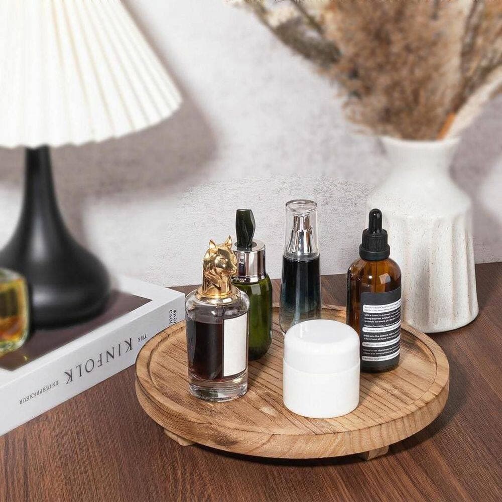 Unbranded Round Wood Riser Soap Tray Countertop Bathroom Counter Organizer Pedestal Stand for Sink and Display (2)