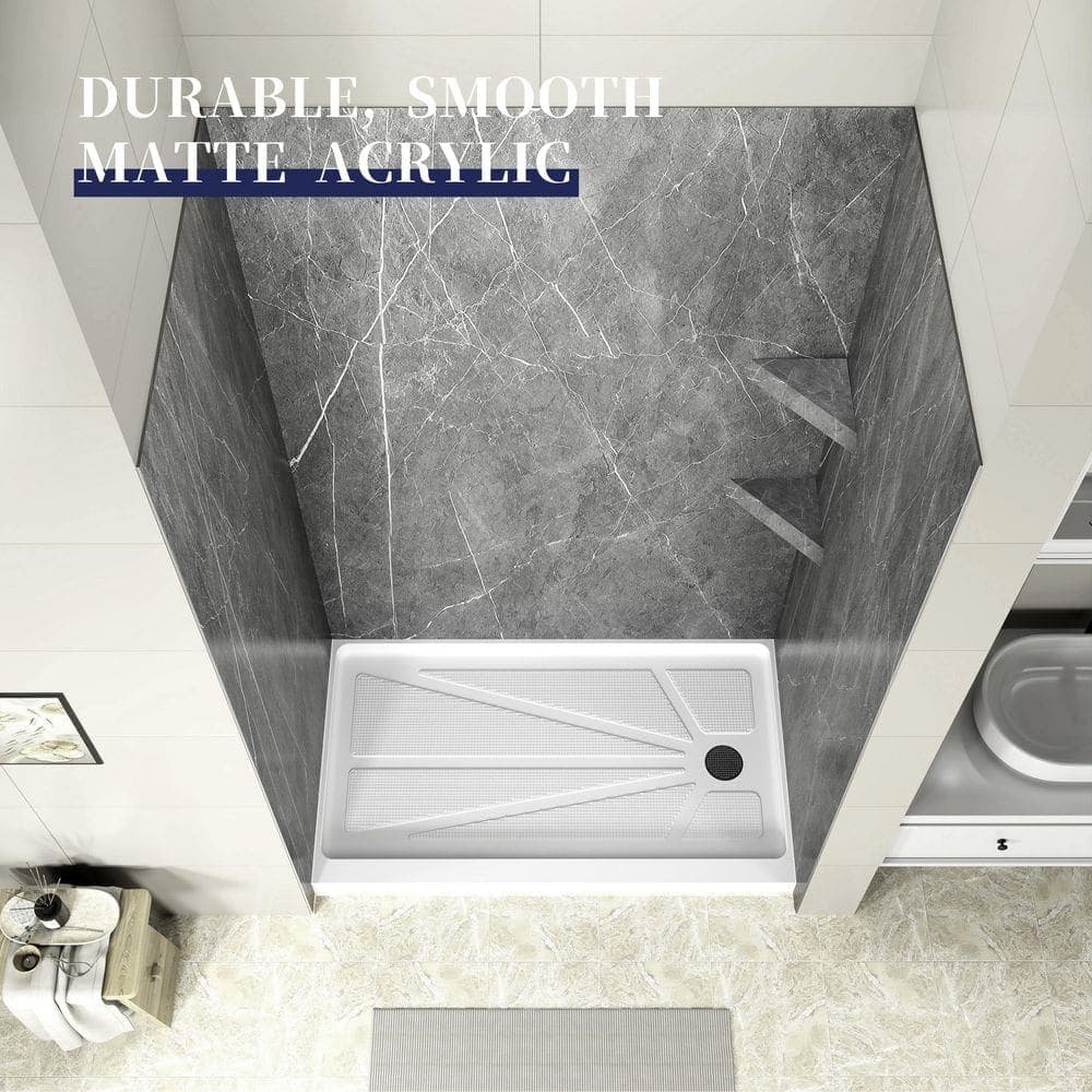 ishower X Marble 60 in. W x 96 in. H 3-Piece Acrylic Full Shower Wall Set in Grey Marble (3)