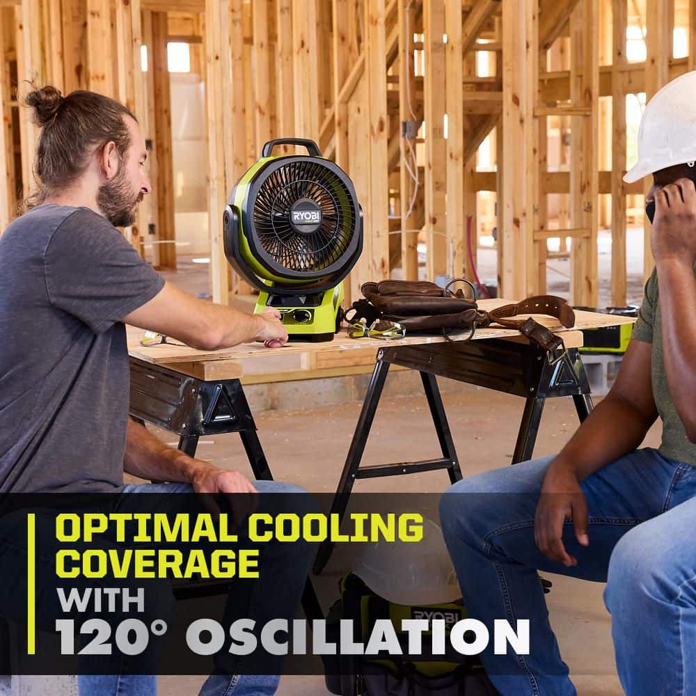 RYOBI ONE+ 18V HP Brushless Cordless Hybrid 9 in. WHISPER SERIES Oscillating Fan (4)