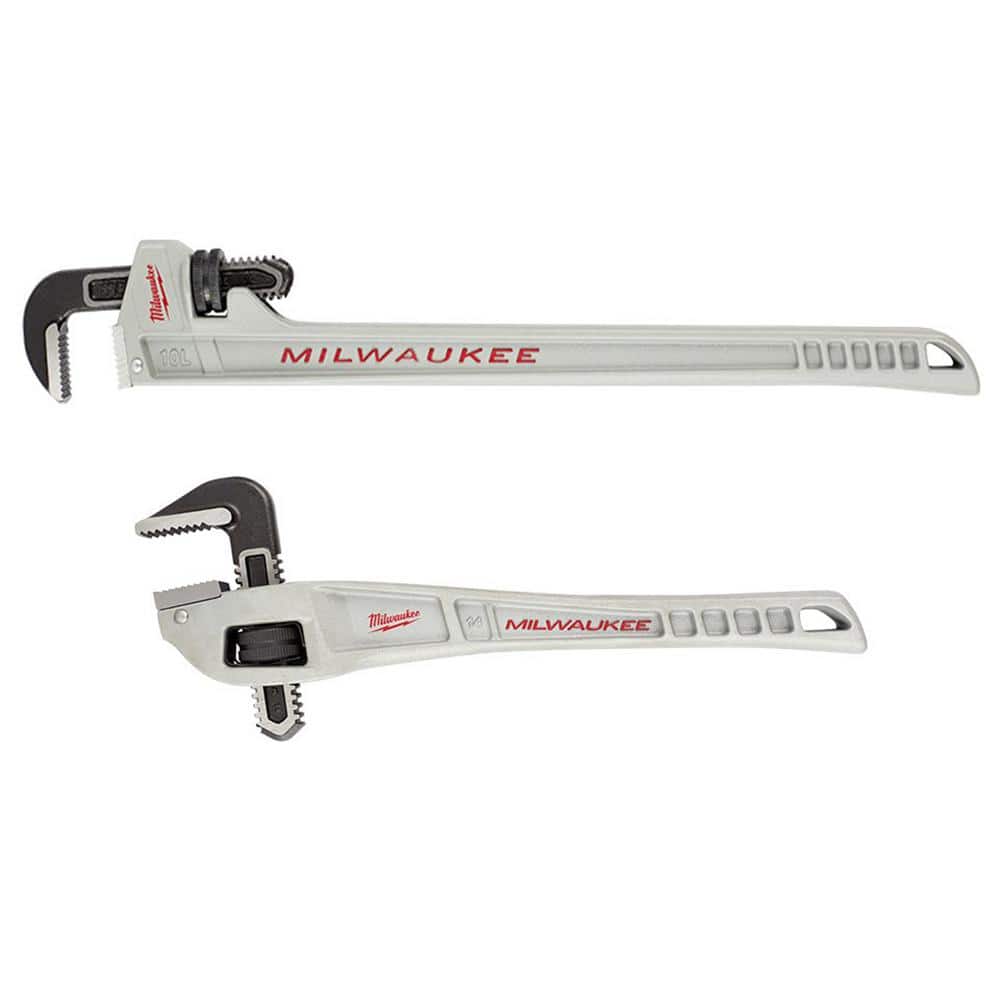 Milwaukee 10 in. Aluminum Pipe Wrench with POWERLENGTH Handle with 14 in. Aluminum Offset Pipe Wrench