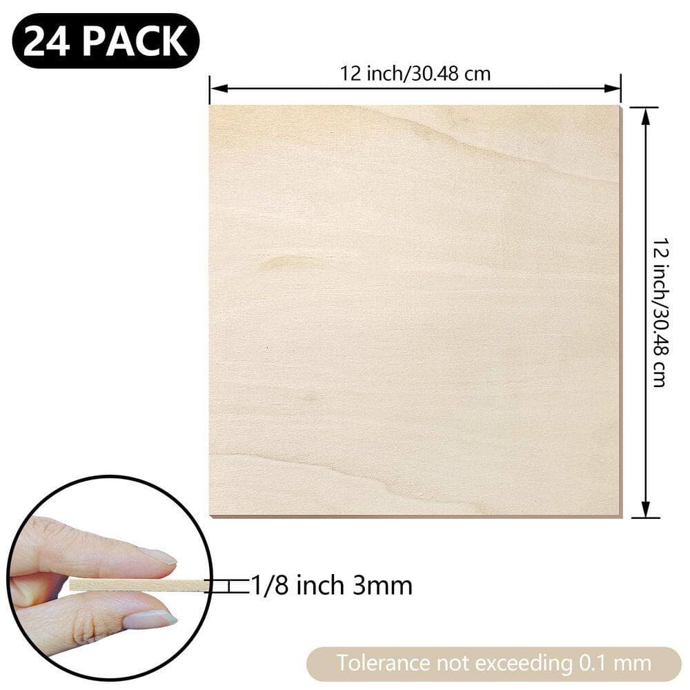 Afoxsos 1/8 in. x 12 in. x 12 in. Basswood Project Panel, 3 mm Basswood Sheets for Laser Cutting, DIY Crafts, (24-Pack) (2)