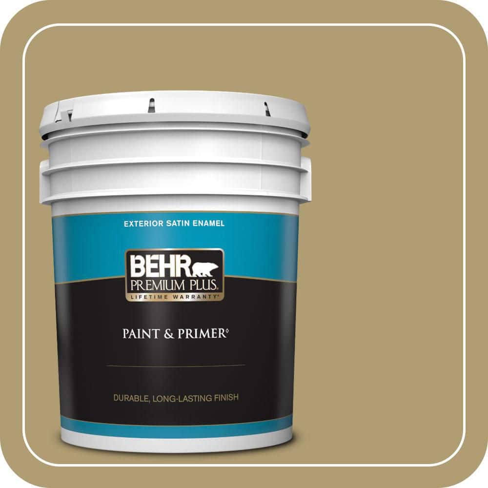 BEHR PREMIUM PLUS 5 gal. #QE-36 Golden Sage Satin Enamel Exterior Paint & Primer